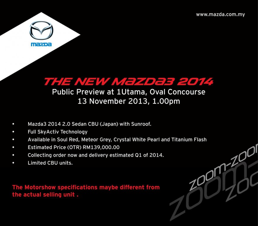 2014 Mazda 3 2.0 Sedan preview at 1U: RM139k? 209196
