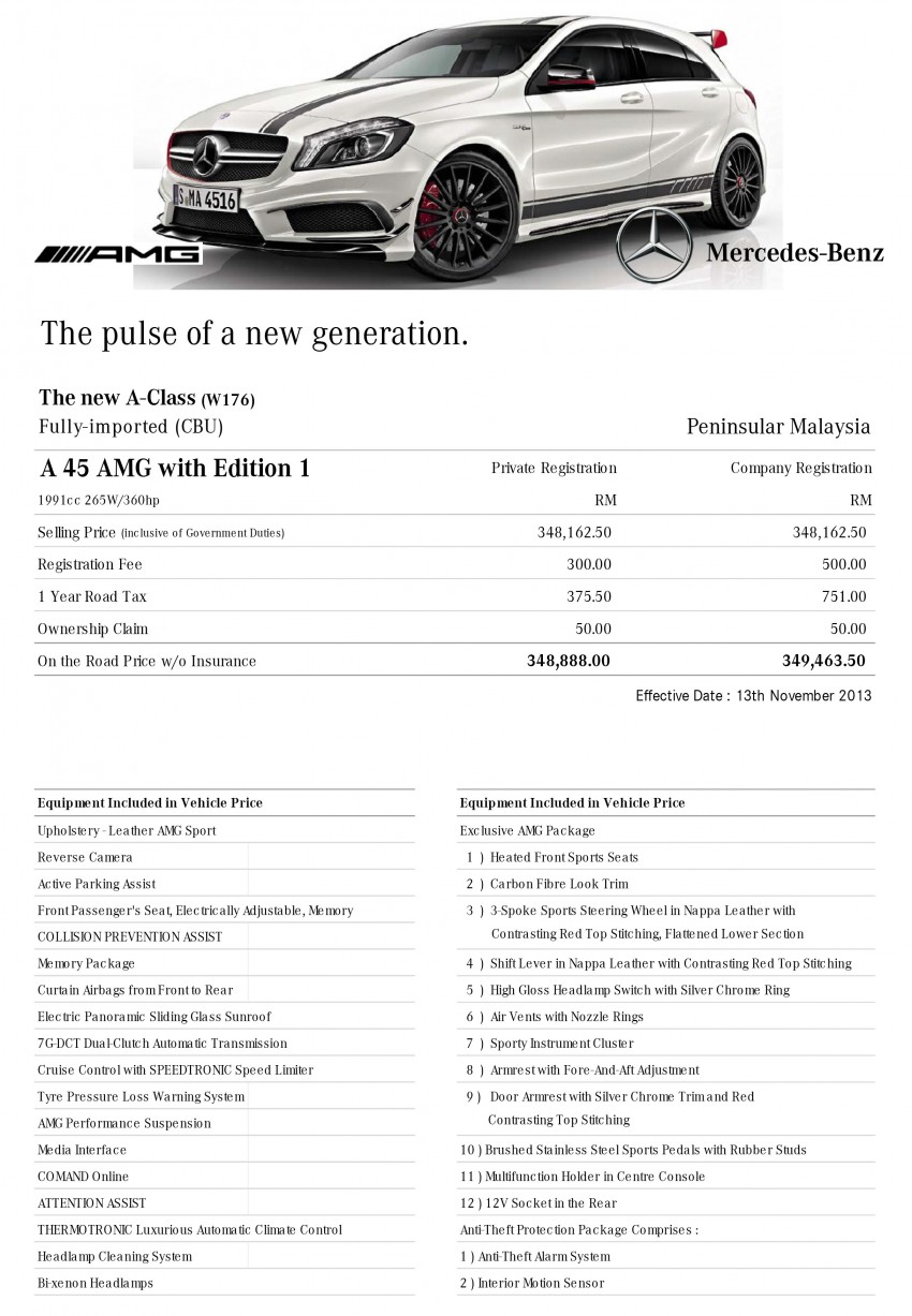 Mercedes-Benz A 45 AMG Edition 1 – full M’sian specs 211090