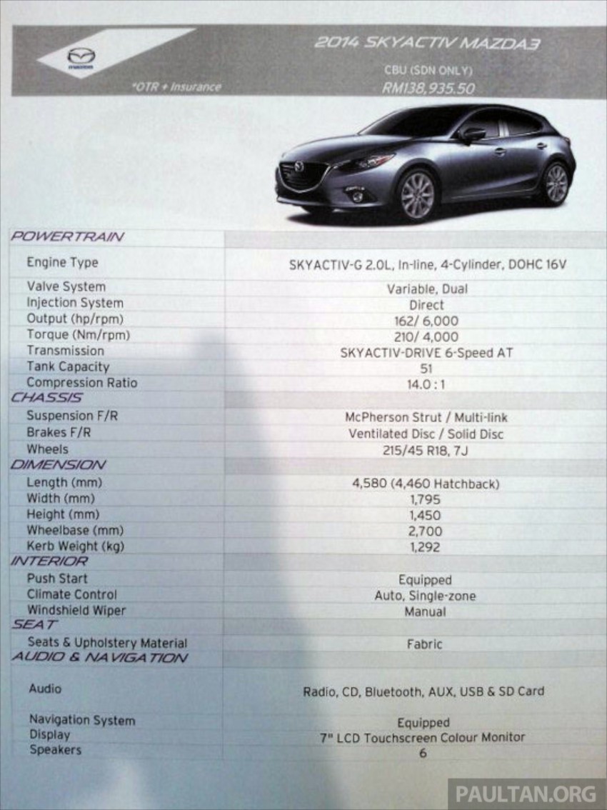 2014 Mazda 3 2.0 Sedan launched – CBU, RM139k 235833