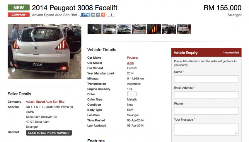 Peugeot 3008 facelift appears on oto.my, RM155k est 239275