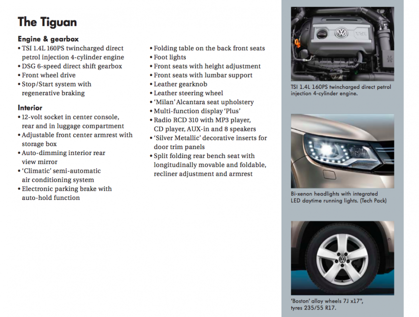 Volkswagen Tiguan 1.4 TSI brochure and price list appear online – RM178,888 nett, Tech Pack RM10k 250800