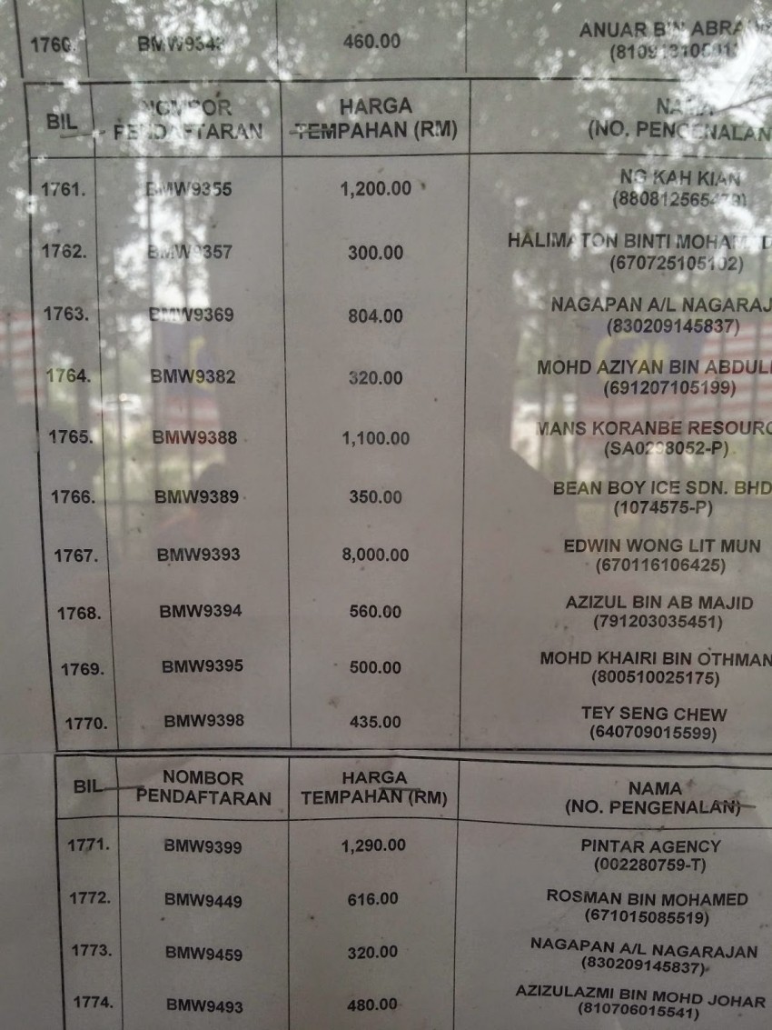 JPJ releases tender results for BMW number plate 278286