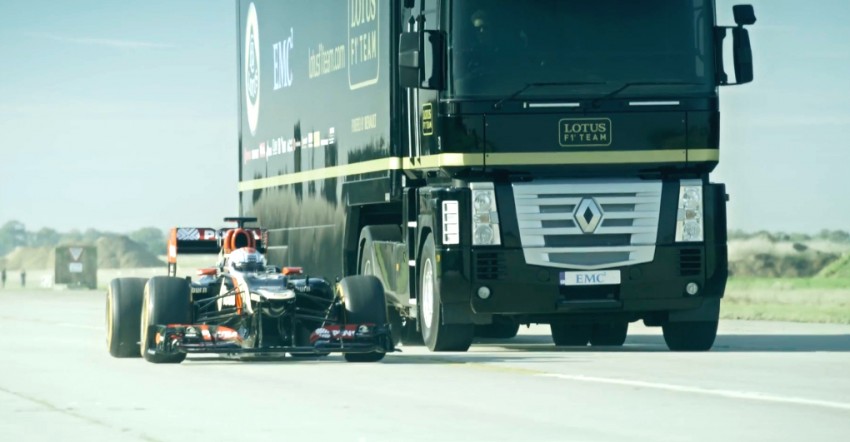VIDEO: Renault truck takes a leap of faith over a Lotus F1 car; sets a new Guinness record in the making 290795