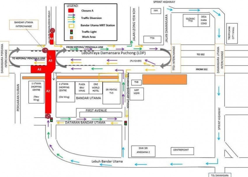KL MRT: Road closure at Lebuh Bandar Utama, night contra-traffic flow at Jln Sungai Buloh continues 344975
