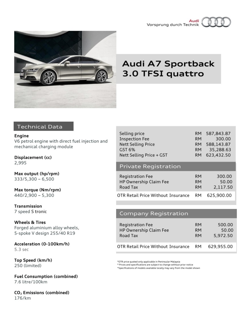 Audi A7 Sportback facelift brochure appears on Audi Malaysia’s website – priced at RM626k OTR 376544