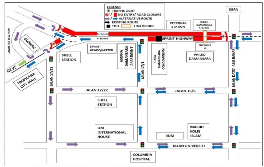 Total road closure along Sprint highway this Sunday, in front of Phileo Damansara and Eastin Hotel 376034