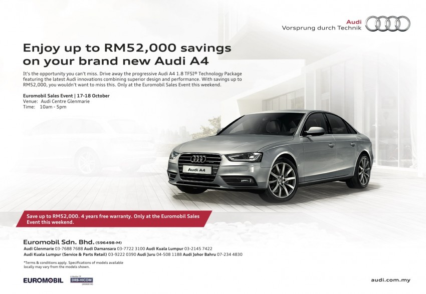 AD: Get savings of up to RM52,000 on a new Audi A4, and RM33,000 on an Audi Q5 this weekend (Oct 17-18) 392929
