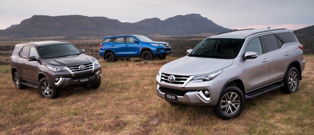 2015 Toyota Fortuner range: Crusade (right), GXL and GX (rear)