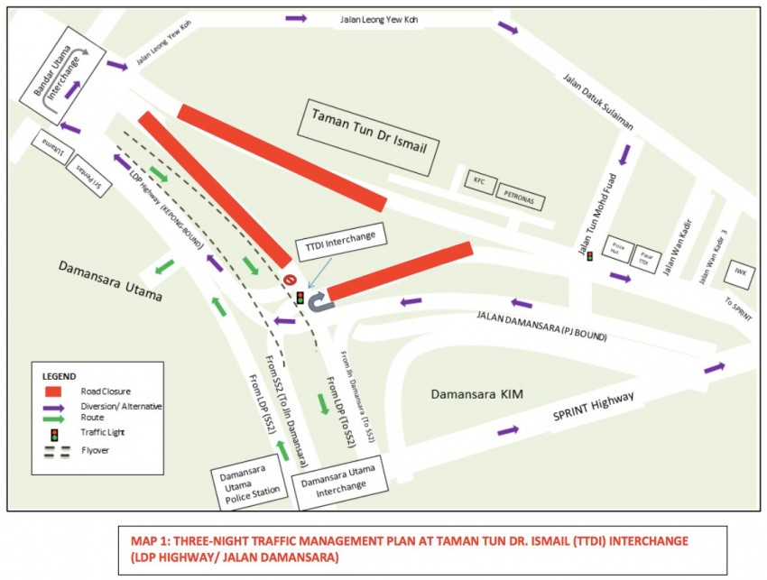 Temporary road closures at TTDI-LDP for MRT works 409065