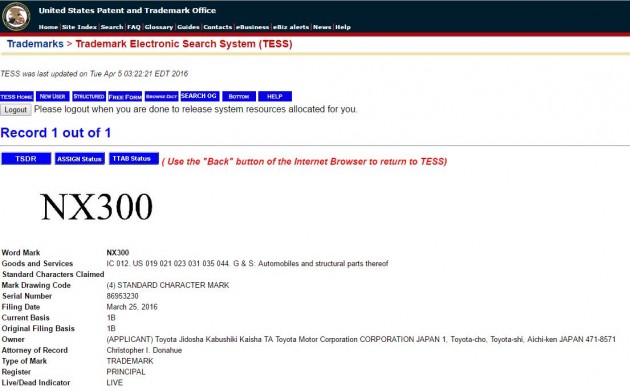Lexus NX 300 trademark