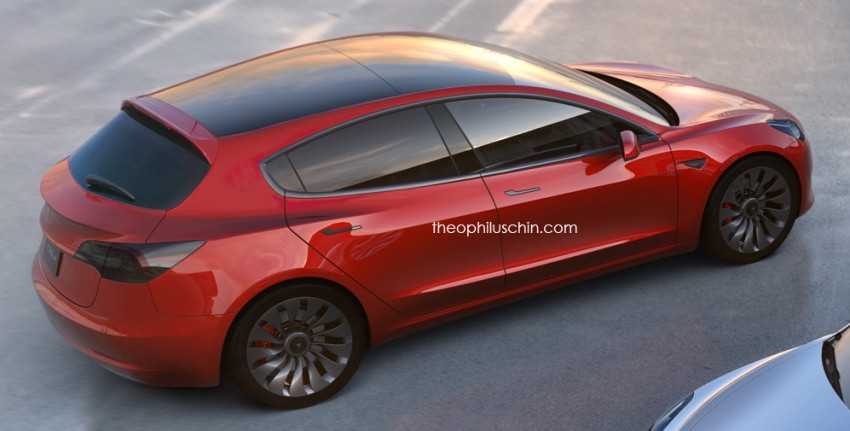 Tesla Model 3 rendered as a sporty electric hatchback 474029