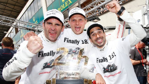 Porsche Team: Romain Dumas, Marc Lieb, Neel Jani (l-r)