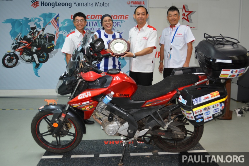 Malaysian Anita Yusof returns from year-long solo round-the-world trip on 2015 Yamaha FZ150i 550474