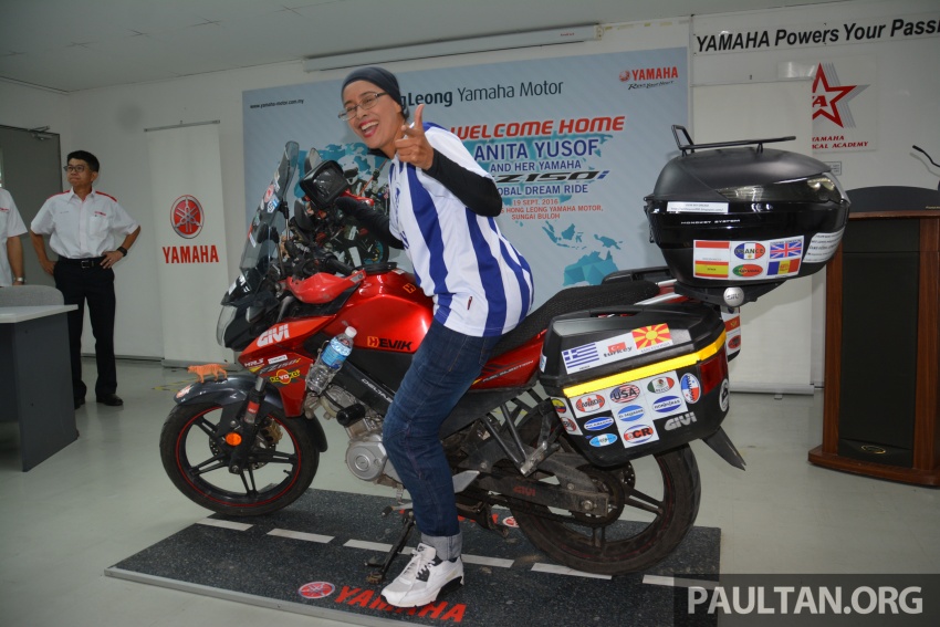 Malaysian Anita Yusof returns from year-long solo round-the-world trip on 2015 Yamaha FZ150i 550475