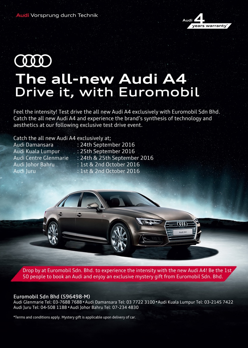AD: Test drive the brand new Audi A4 at all Euromobil showrooms – mystery gift for the first 50 bookings! 552212
