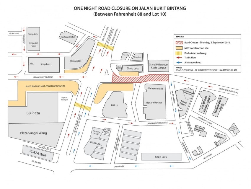 KL MRT: Jalan Bukit Bintang ditutup esok malam 546189