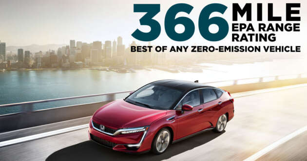 Honda Clarity Fuel Cell gets 589 km EPA driving range rating, best of any US-market zero-emission vehicle