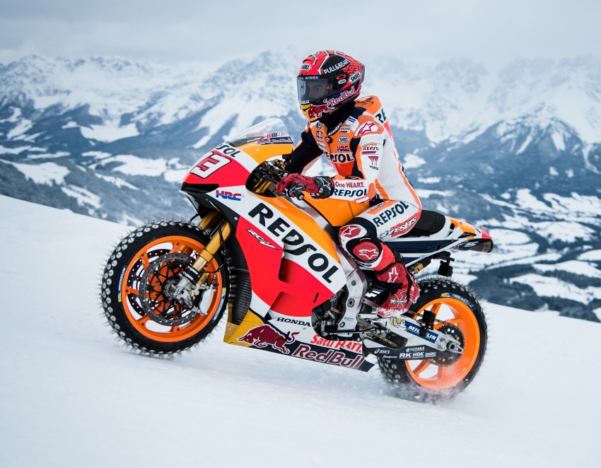 Marc Marquez races MotoGP machine on snow and ice 607422