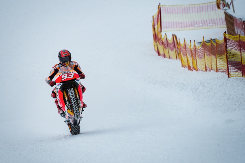 Marc Marquez races MotoGP machine on snow and ice 607423