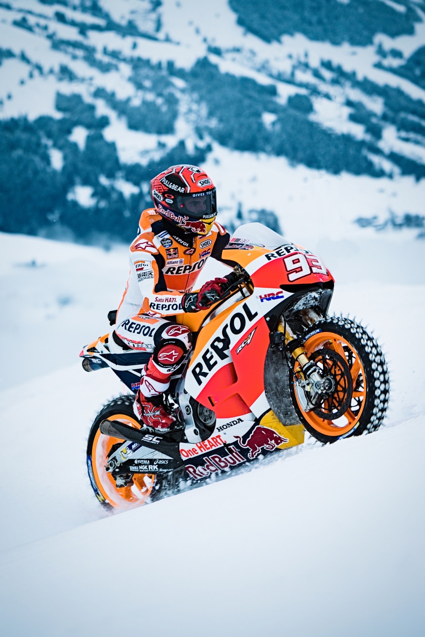 Marc Marquez races MotoGP machine on snow and ice 607426
