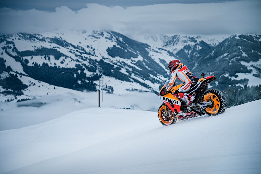 Marc Marquez races MotoGP machine on snow and ice 607427