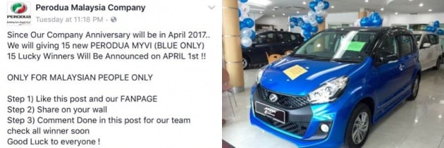 ‘Perodua anniversary Myvi giveaway’ on FB is a hoax