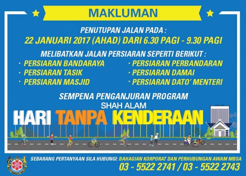 Hari Tanpa Kenderaan di Shah Alam dilancarkan pada 22 Jan ini – dilaksanakan setiap Ahad minggu kedua 606338