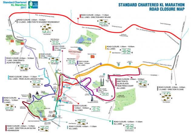 Penutupan jalan di sekitar Kuala Lumpur sempena Standard Chartered KL Marathon 2017 pada 21 Mei ini