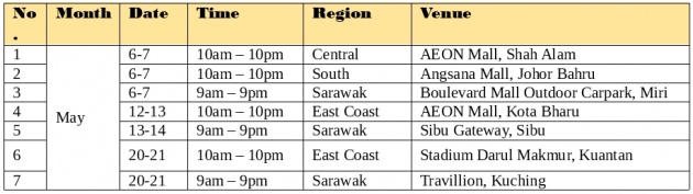 Toyota Go 2017 Carnival – seven locations in May