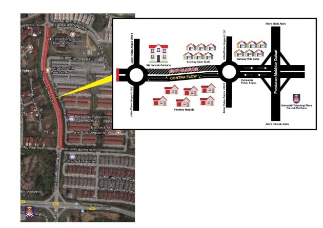 Prolintas umum laluan kontra di Persiaran Pulau Angsa sehingga 31 Dis 2018 bagi pembinaan DASH