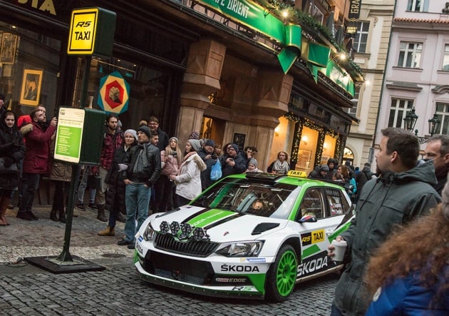 Skoda celebrates WRC2 win with city centre taxi rides