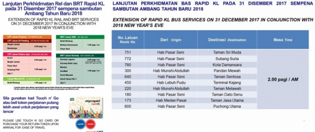 Prasarana lanjutkan tempoh operasi LRT, MRT, KL Monorail dan RapidKL sempena ambang tahun baru