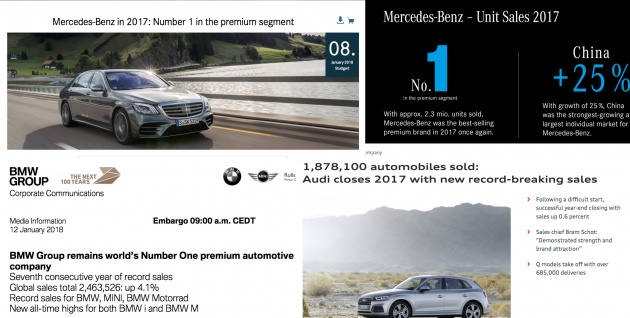 2017 premium brand car sales – all-time records for Mercedes-Benz, BMW, Audi; but who came out tops?
