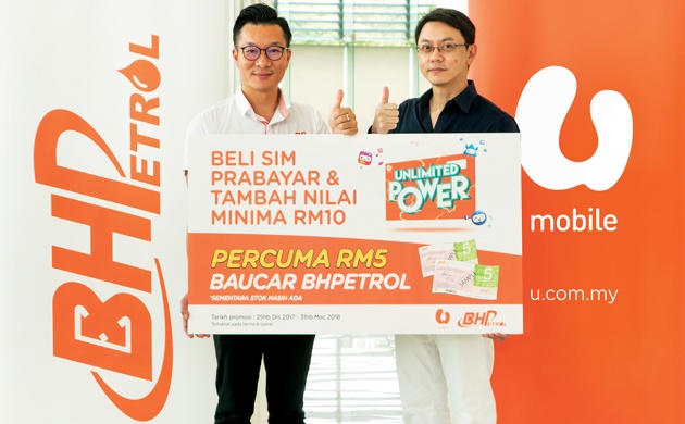 Buy U Mobile’s prepaid SIM pack and reload it at BHPetrol stations for a free RM5 voucher