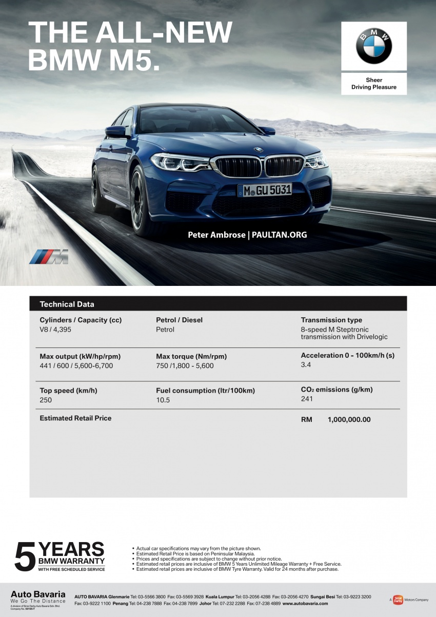 BMW M5 F90 – risalah spesifikasi M’sia didedah, RM1j 791770