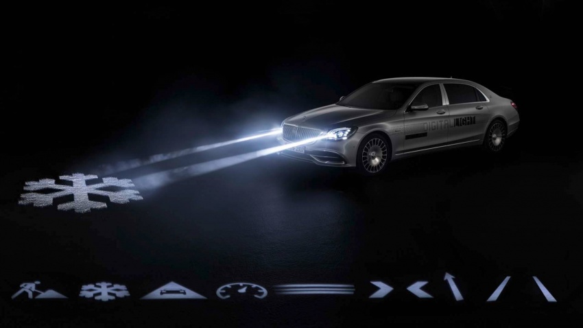 Mercedes-Maybach S-Class tampil lampu hadapan digital yang mampu memancarkan simbol pada jalan 786319