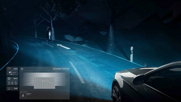 Mercedes-Maybach S-Class tampil lampu hadapan digital yang mampu memancarkan simbol pada jalan