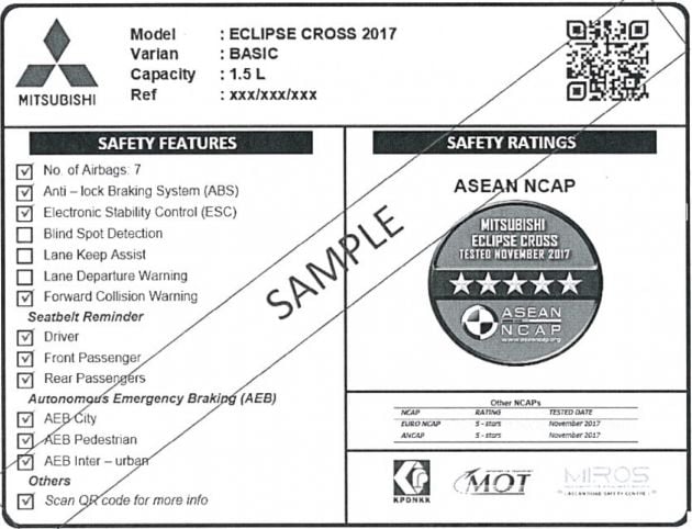 ASEAN NCAP proposes standard crash safety label