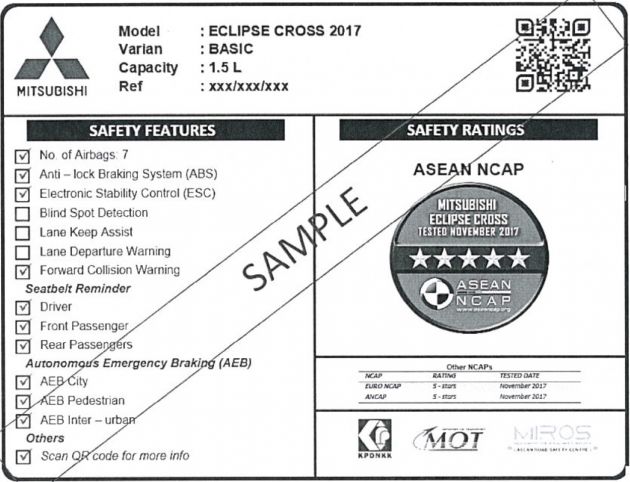 ASEAN NCAP kemuka label keselamatan kemalangan standard bagi panduan para pengeluar kenderaan