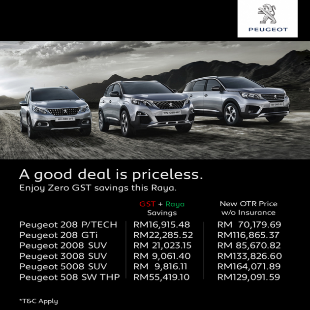 GST-Sifar: Model Peugeot kini lebih murah sehingga RM10,419 – juga ada diskaun Raya, unit Sukan SEA