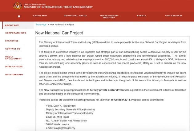 MITI invites proposals for new national car project