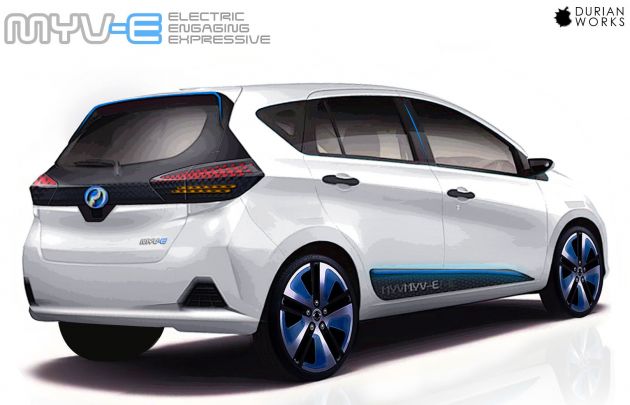 Perodua Myv-E – imej <em>render</em> model Myvi versi elektrik
