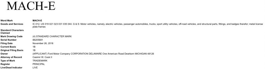 Ford patents Mach E, Mach-E for potential electric SUV 898800
