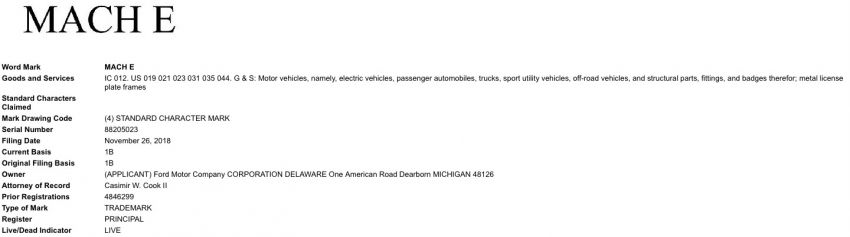 Ford patents Mach E, Mach-E for potential electric SUV 898801