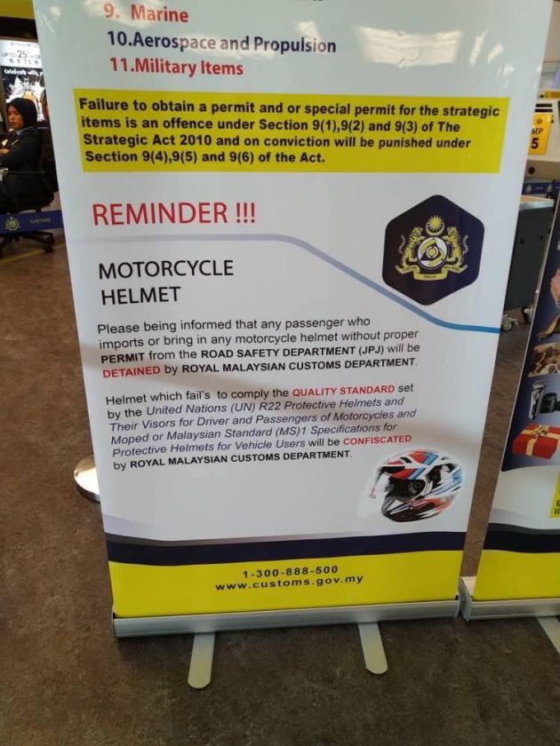 Can you bring your motorcycle helmet into Malaysia?