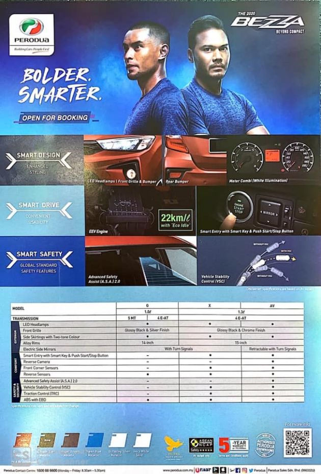 2020 Perodua Bezza facelift brochure, price list leaked – ASA 2.0, standard LED headlamps, from RM34,580