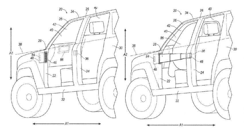 Ford Bronco patents seen – telescoping side barriers, removable roof section, repackable side airbags 1077878