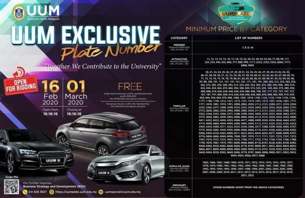 Siri nombor plat UUM – bidaan dibuka hingga 1 Mac