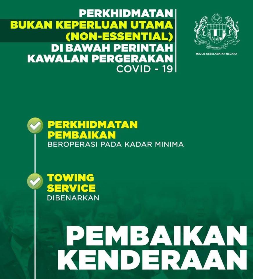 Bengkel kenderaan hanya dibenarkan beroperasi pada kadar minima dalam Perintah Kawalan Pergerakan
