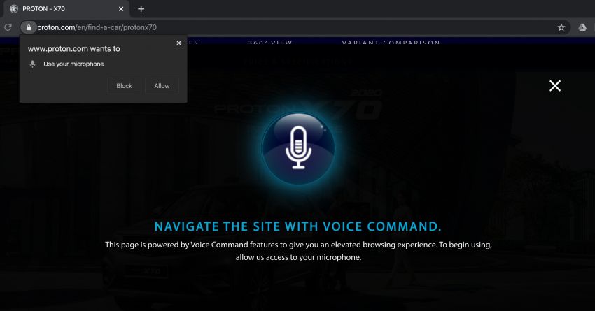 Proton website now supports voice activation for X70 1091369